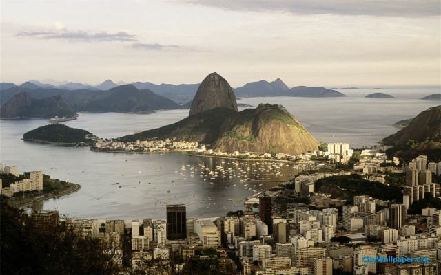 City mountain water boats scenery free wallpaper for desktop - medium preview image