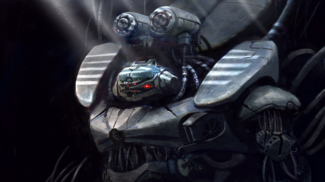 Futuristic robot redlight eyes helmet free wallpaper for desktop - medium preview image