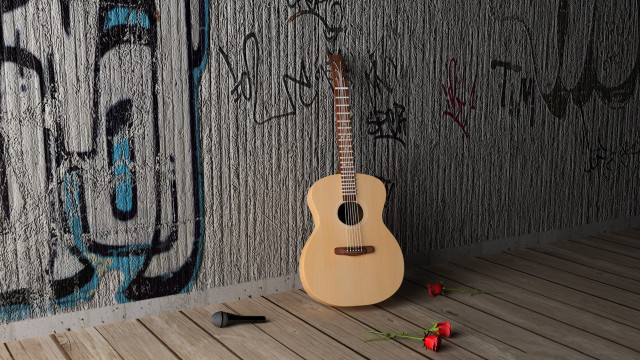 Guitar flower graffiti 3d render free wallpaper for desktop - medium preview image