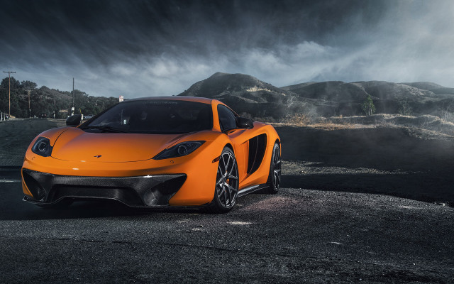 Orange sports car mountain night free wallpaper for desktop - medium preview image
