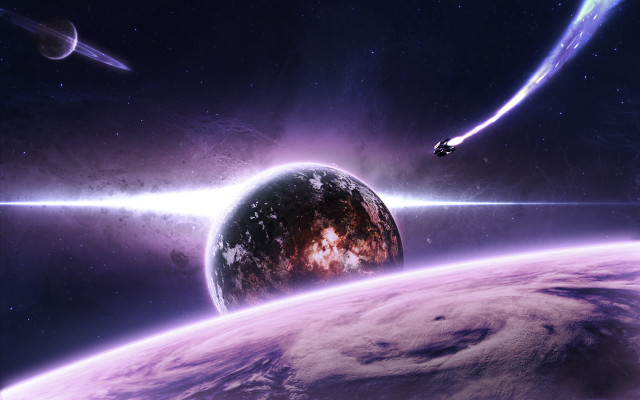 Space astronaut moon stars aurora free wallpaper for desktop - medium preview image