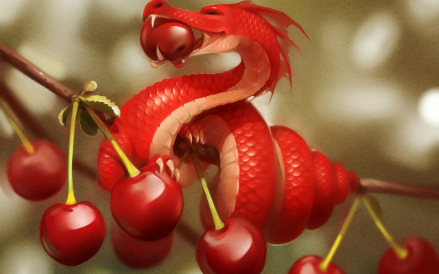 Red dragon cherries leaf brom free wallpaper for desktop - medium preview image