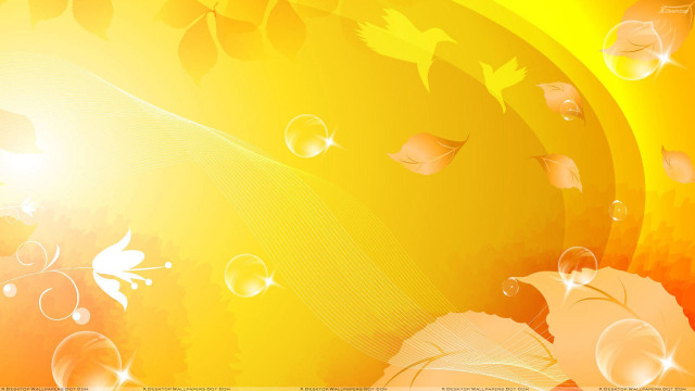 Yellow background bubbles leaves sun free wallpaper for desktop - medium preview image