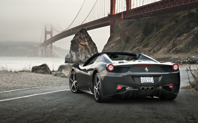 Black sports car bridge water #2 free wallpaper for desktop - medium preview image
