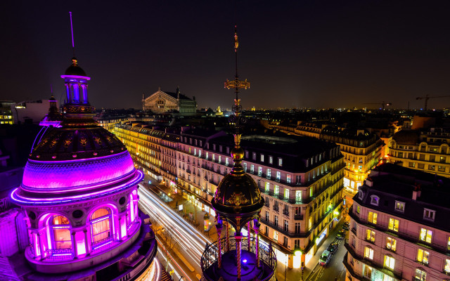 Paris tokyo night cityscape clock free wallpaper for desktop - medium preview image