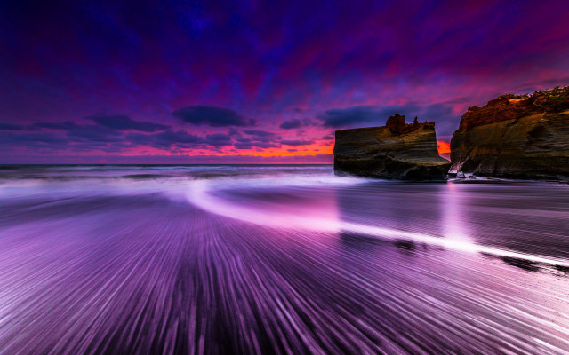 Mystical purple beach rock mountain free wallpaper for desktop - medium preview image