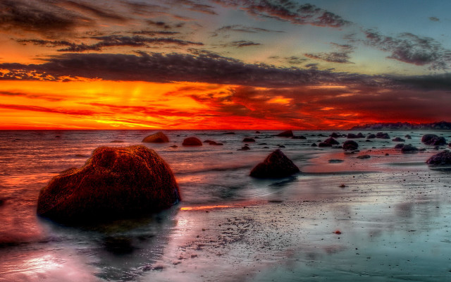 Sunset beach rocks clouds mountain #2 free wallpaper for desktop - medium preview image