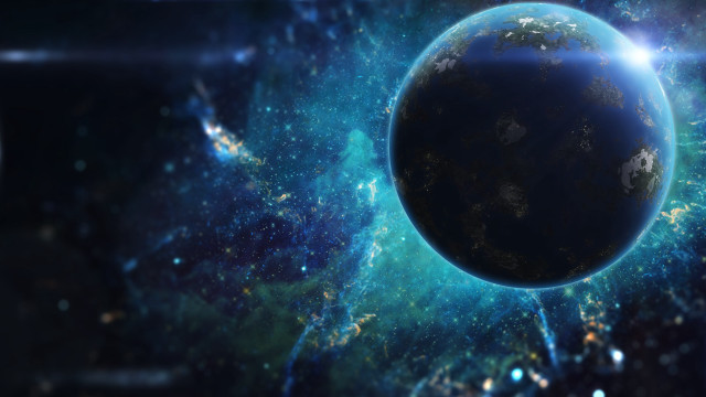 Blue planet starfield light aurora free wallpaper for desktop - medium preview image