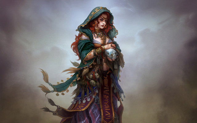 Woman bird foggy sky fantasy free wallpaper for desktop - medium preview image