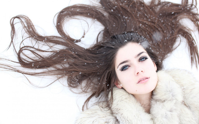 Woman long hair snow fur free wallpaper for desktop - medium preview image