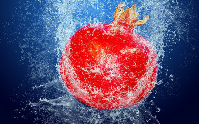 Red apple water splashes blue free wallpaper for desktop - medium preview image