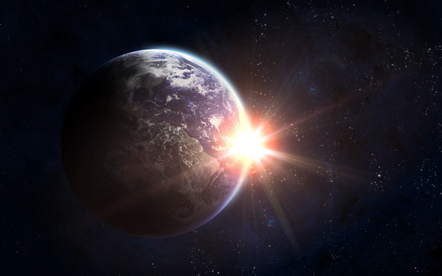 Earth space stars sun clouds free wallpaper for desktop - medium preview image