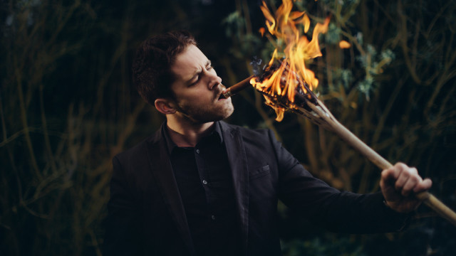 Old man fire portrait forest free wallpaper for desktop - medium preview image