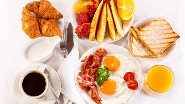 Breakfast eggs toast fruit coffee free wallpaper for desktop - medium preview image