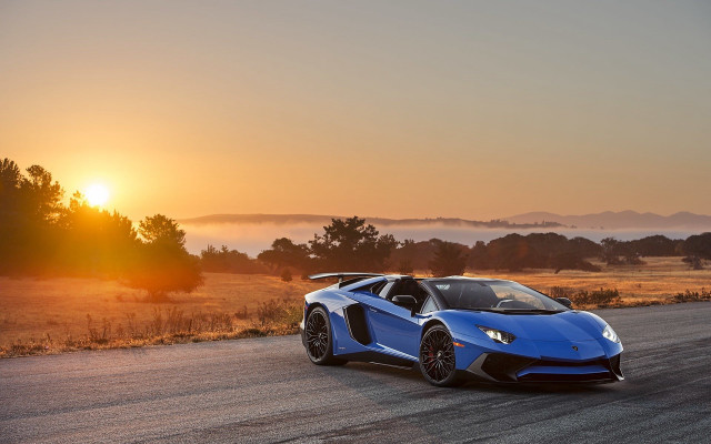 Blue sports car sunset road #2 free wallpaper for desktop - medium preview image