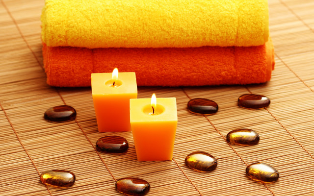 Towel candles bamboo mat stones free wallpaper for desktop - medium preview image