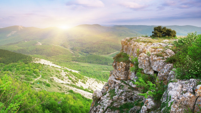 Valley mountains sunrise high view free wallpaper for desktop - medium preview image