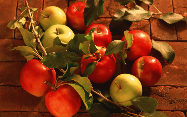Apples brick floor leaves folk free wallpaper for desktop - medium preview image