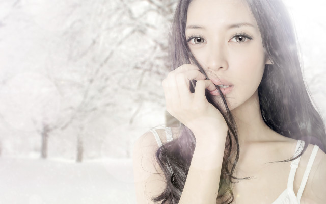 Woman longhair snowy outdoors photorealistic free wallpaper for desktop - medium preview image