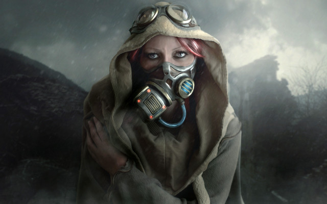 Woman gasmask hood dystopian environmental free wallpaper for desktop - medium preview image