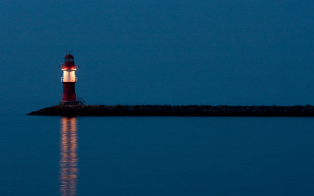 Lighthouse night island reflection moonlight free wallpaper for desktop - medium preview image