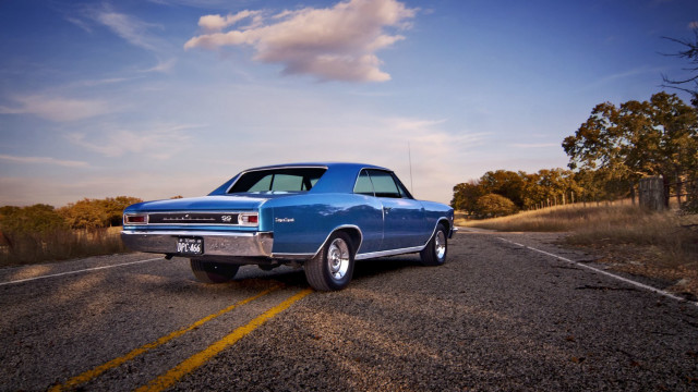 Blue car country side field free wallpaper for desktop - medium preview image