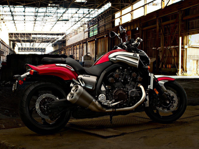 Red black motorcycle warehouse detailed free wallpaper for desktop - medium preview image