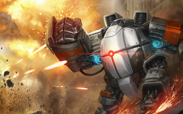 Robot lasergun fireball burning mecha free wallpaper for desktop - medium preview image