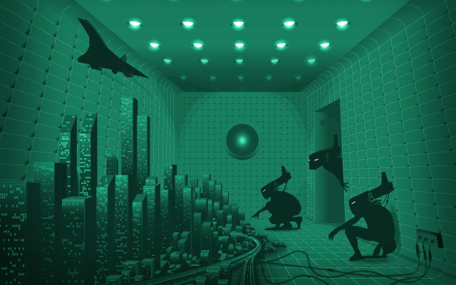 Green lights cat person afrofuturism free wallpaper for desktop - medium preview image