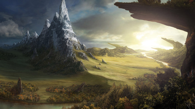 Mountain river forest sunset cloudy free wallpaper for desktop - medium preview image