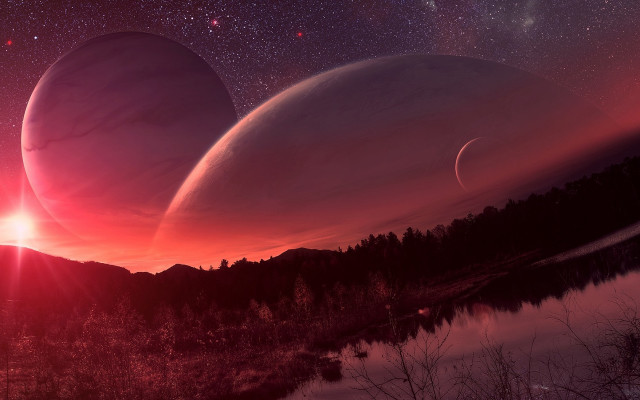 Red sky two planets lake free wallpaper for desktop - medium preview image