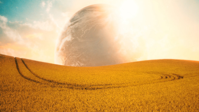 Yellow field cloud evening mountain free wallpaper for desktop - medium preview image