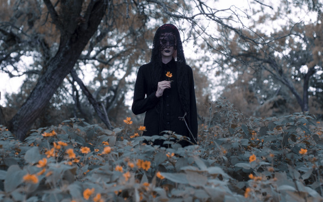 Man black mask flowers autumn free wallpaper for desktop - medium preview image