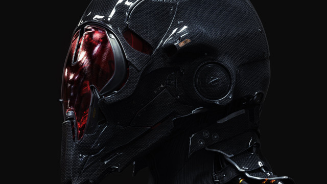 Futuristic helmet red light cyberpunk free wallpaper for desktop - medium preview image