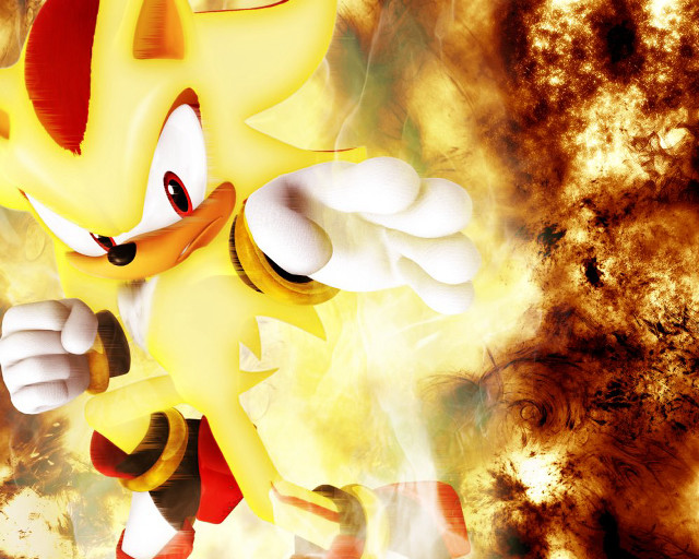 Yellow sonic hedgehog running fire free wallpaper for desktop - medium preview image