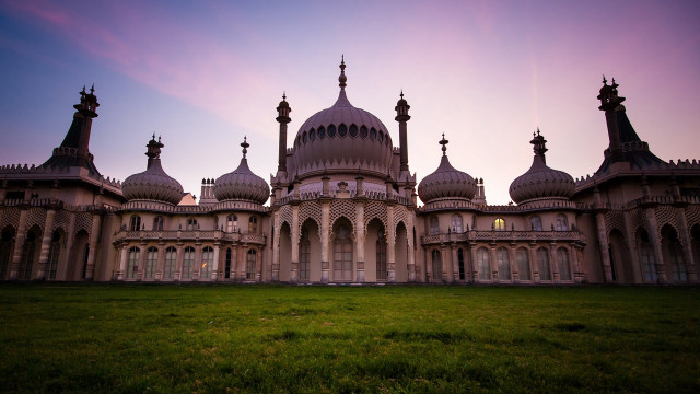 Castle clock tower sunset lawn free wallpaper for desktop - medium preview image