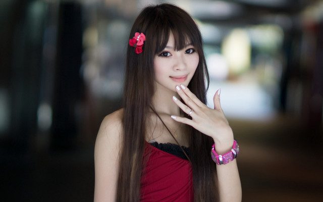 Woman long hair flower portrait #2 free wallpaper for desktop - medium preview image