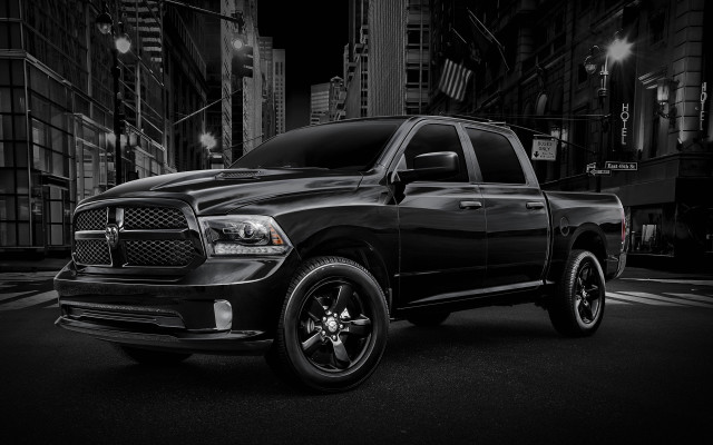 Ram truck city night matte free wallpaper for desktop - medium preview image
