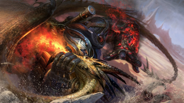 Dragon battle fire sword embers free wallpaper for desktop - medium preview image