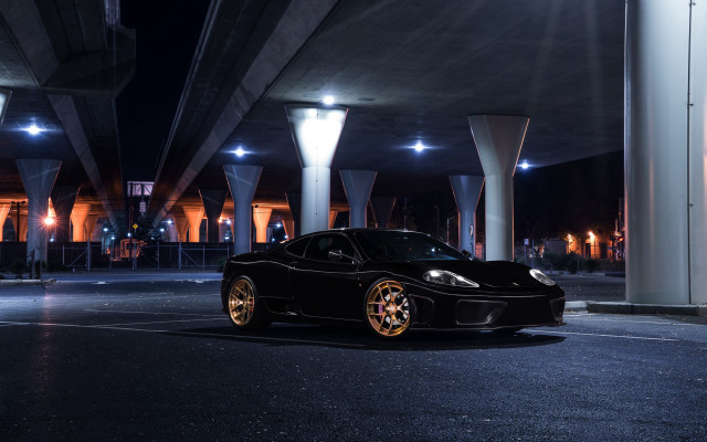 Black sports car night city free wallpaper for desktop - medium preview image