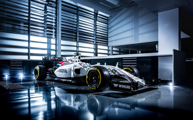 White racecar garage blackfloor largewindow free wallpaper for desktop - medium preview image