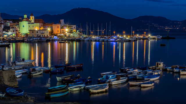 Harbor boats night mountains city free wallpaper for desktop - medium preview image