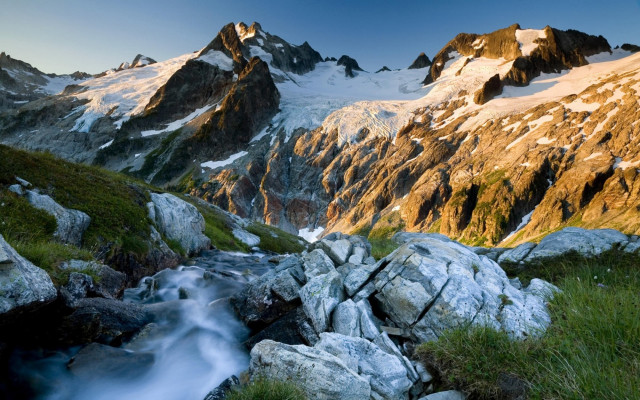 Mountain range stream snow capped #2 free wallpaper for desktop - medium preview image
