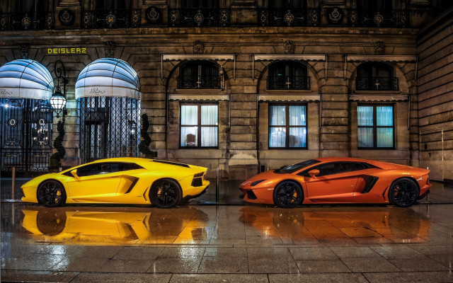 Orange sports cars rainy day free wallpaper for desktop - medium preview image