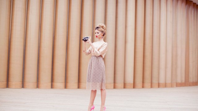 Woman dress camera curtained wall free wallpaper for desktop - medium preview image