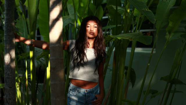 Woman bamboo forest denim jewelry free wallpaper for desktop - medium preview image