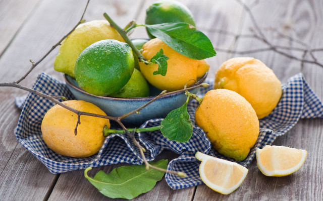 Lemons limes table gingham leaves free wallpaper for desktop - medium preview image