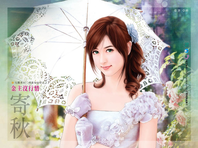 Woman white dress umbrella flower free wallpaper for desktop - medium preview image