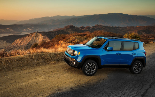 Blue jeep mountains sunset digital free wallpaper for desktop - medium preview image