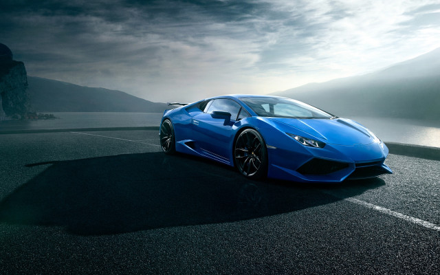 Blue sports car mountains ocean free wallpaper for desktop - medium preview image
